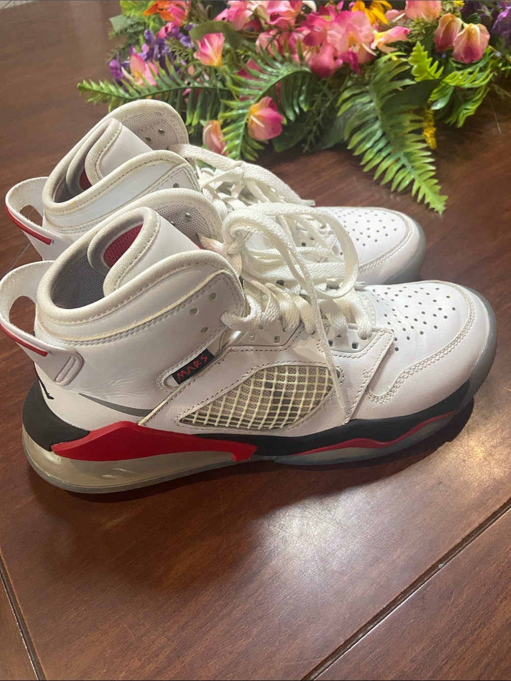 Men's White and Red High-Top Athletic Sneakers